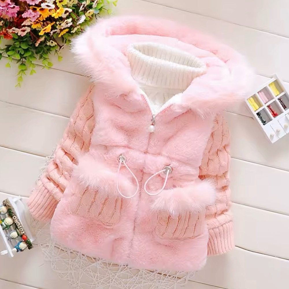 Soft Pink Faux Fur Baby Coat • Adorable Winter Jacket 12M